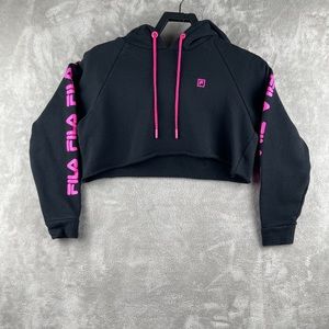 Fila Black and Pink Cropped pullover sweatshirt with hood